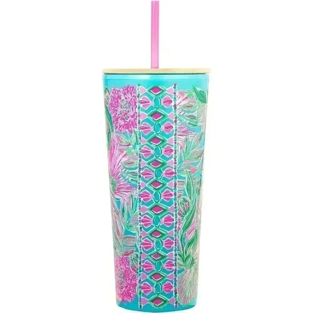 LILLY PULITZER Double Wall TUMBLER / 24oz “COMING IN HOT” Brand New With Straw